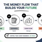 Money flow from income and expenses to cash flow and investing