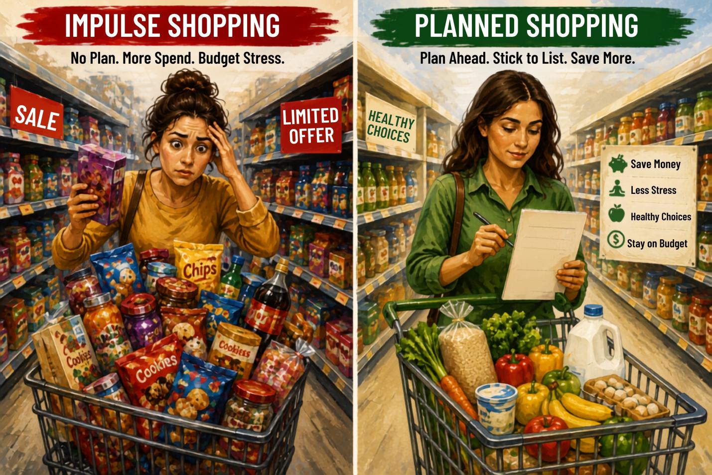 Planned shopping vs impulse shopping at grocery store