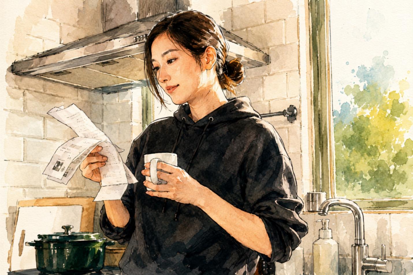Reviewing grocery receipts while planning a family budget