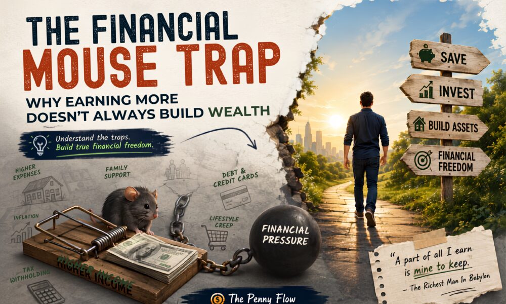 financial mouse trap concept showing income trapped with no path to wealth